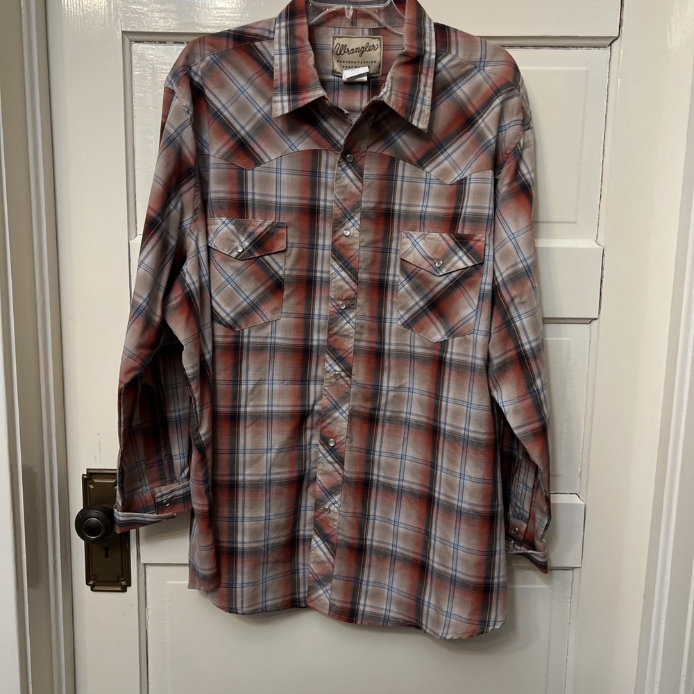 Wrangler Western Plaid Long Sleeve pearl Snap Front Shirt Men's XXL Red